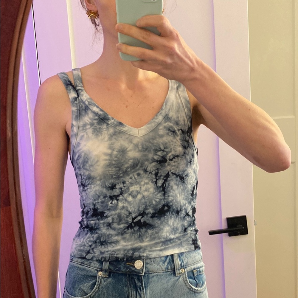 American Eagle Outfitters Blue Gray Fitted Sleeveless Tank Top